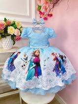 Vestido Infantil Azul Princesas Frozen Elsa Anna Com Laço luxo festa RO1053AP