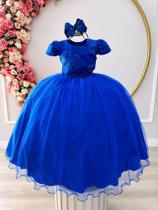Vestido Infantil Azul Royal C/ Renda e Cinto de Pérolas Damas super luxo festa 1040AR - utchuk kids