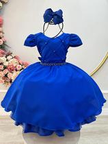 Vestido Infantil Azul Royal Cinto de Pérolas Casamento Luxo festas Vestido Infantil Azul Royal Cinto de Pérolas Casamento Luxo festas