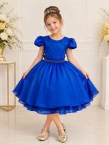 Vestido Infantil Azul Royal Cinto de Pérolas Casamento Luxo festas Vestido Infantil Azul Royal Cinto de Pérolas Casamento Luxo festas