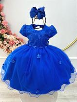 Vestido Infantil Azul Royal Jardim Encantado com Renda - Elegante e Sofisticado
