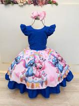 Vestido Infantil Azul Royal Lilo Stitch e Angel Festas Luxo Vestido Infantil Azul Royal Lilo Stitch e Angel Festas Luxo