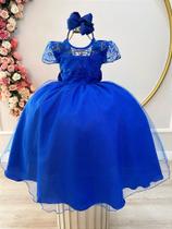 Vestido Infantil Azul Royal Longo com Busto de Renda Luxo - Tamanho P, M, G Vestido Infantil Azul Royal Longo com Busto de Renda Luxo - Tamanho P, M, G
