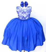Vestido Infantil Azul Royal Para Formatura E Tiara
