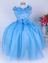 Vestido Infantil Azul Social Daminha Cinderela Princesa Frozen Elsa Luxo - Lorenzetti
