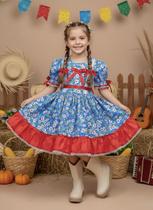 Vestido Infantil Azul Vermelho Festa Junina Junino Caipira Quadrilha Laço Floral Rodado Juvenil Luxo Vestido Infantil Azul Vermelho Festa Junina Junino Caipira Quadrilha Laço Floral Rodado Juvenil Luxo