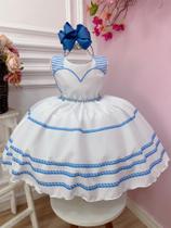 Vestido Infantil Barbie Branco Coração C/ Cinto de Pérolas Luxo Festa 1232BR