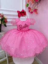 Vestido Infantil Barbie C/ Glitter E Estrelas Rosa Chiclete - tematicos