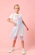 Vestido Infantil Barbie com Sobreposição Tule Glitter