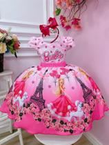 Vestido Infantil Barbie em Paris Rosa e Pink Cinto Pérolas luxo 0037RR