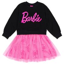 Vestido Infantil Barbie French Terry Preto - Tamanho 7-8 Anos