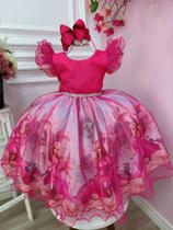 Vestido infantil Barbie no Castelo Pink Glitter Cinto Strass 4231PK