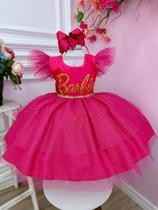 Vestido infantil Barbie Pink Babados Com Glitter Brilho