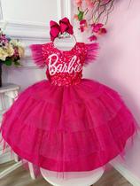 Vestido infantil Barbie Pink Babados Glitter Brilho luxo - tematicos