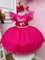 Vestido Infantil Barbie Pink Com Cinto de Pérolas luxo 3356PK