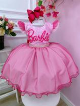 Vestido infantil Barbie Rosa Babados Glitter Brilho luxo 4229BB