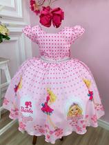 Vestido infantil Barbie Rosa C/ Cinto de Pérolas e Strass