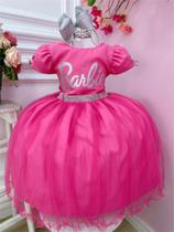 Vestido Infantil Barbie Rosa Chiclete Com Cinto de Strass Super luxo 3587PK