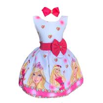 Vestido Infantil Barbie Rosa Luxo + Tiara - Pequenos Encantos Baby