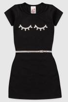 Vestido infantil basic olho de gatinha com cintinho preto