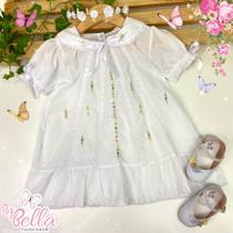 Vestido infantil bebê bordado manaul branco batismo batizado larissa