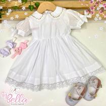 Vestido infantil bebê bordado manual branco batizado batismo emily