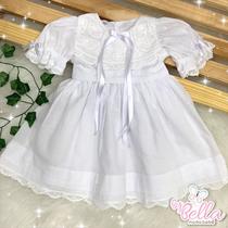 Vestido infantil bebê bordado renda renascença batismo batizado eva com manga