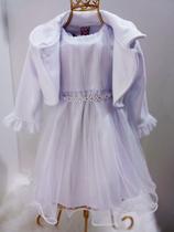 Vestido Infantil Bebê Menina Din Don com Cinto em Perolas e Bolero Branco Vestido Infantil Bebê Menina Din Don com Cinto em Perolas e Bolero Branco