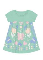 Vestido Infantil Bebê Menina Verde Malha Manga Curta Estampa Borboleta Brandili