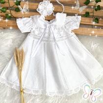 Vestido infantil bebê renda renascença bordado batismo batizado aurora