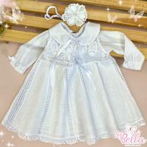 Vestido infantil bebê renda renascença bordado batismo batizado aurora manga longa