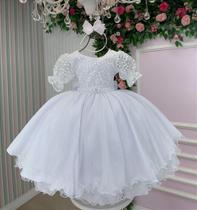 Vestido Infantil Bella Child Laize Branco - Confeccionado em Tecido Misto