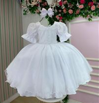 Vestido Infantil Bella Child Priscila Branco com Detalhes em Tule e Bordado Vestido Infantil Bella Child Priscila Branco com Detalhes em Tule e Bordado