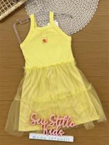 Vestido Infantil Bimbi Verão Amarelo com Sobreposição em Tule