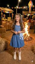 Vestido infantil Blogueirinha Boiadeira do Sertão Jeans Rodeio Vestido infantil Blogueirinha Boiadeira do Sertão Jeans Rodeio