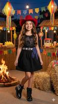 Vestido infantil Blogueirinha Boiadeira do Sertão Preto Rodeio Vestido infantil Blogueirinha Boiadeira do Sertão Preto Rodeio