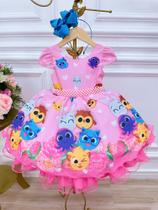 Vestido Infantil Bolofofos Rosa Flores Cinto Pérolas Luxo - Vestido Temático