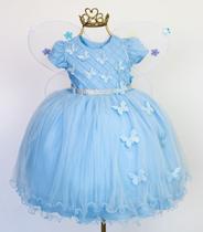 Vestido Infantil Borboleta Daminha Luxo Diversas Cores E Tiara