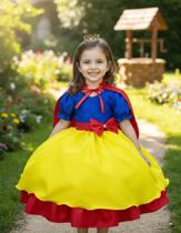 Vestido Infantil Branca de Neve Amarela Com Capa Festas Vestido Infantil Branca de Neve Amarela Com Capa Festas