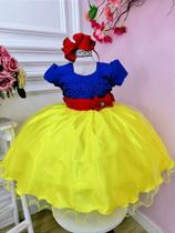 Vestido Infantil Branca de Neve Amarelo e Azul para Festas