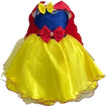 Vestido Infantil Branca de Neve Aniversário Luxo com Capa