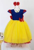 Vestido Infantil Branca de Neve Brilho Luxo Festa Temática