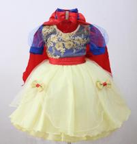 Vestido Infantil Branca De Neve Luxo Festa Temática E Tiara