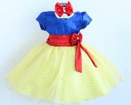 Vestido Infantil Branca De Neve Princesa Luxo E Tiara