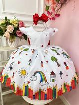 Vestido Infantil Branco Aquarela com Cinto de Pérolas Festas luxo RO3092BB