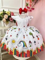 Vestido Infantil Branco Aquarela com Cinto de Pérolas para Festas