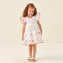 Vestido Infantil Branco Bordado Cerejinhas Petit Cherie