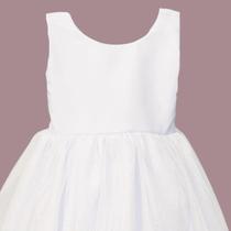 Vestido Infantil Branco Brilho com Tule Crystal Prata Festa Dama Casamento Batismo REF146