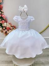 Vestido Infantil Branco Busto Com Renda Daminhas Festas batismo