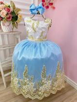 Vestido Infantil Branco Com Azul e Renda Realeza Daminhas luxo festa RO 2227BZ Vestido Infantil Branco Com Azul e Renda Realeza Daminhas luxo festa RO 2227BZ